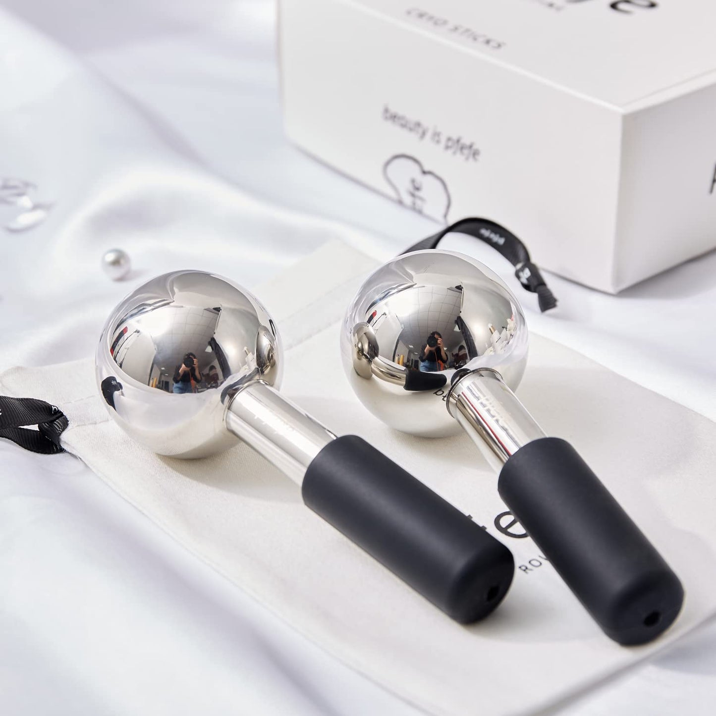 pfefe Ice Globes for Face & Eyes, Unbreakable Stainless Steel Cryo Sticks for Beauty Routines, Facials Cold Roller Cooling Globes for Puffiness, Wrinkles, Dark Circles, Headaches