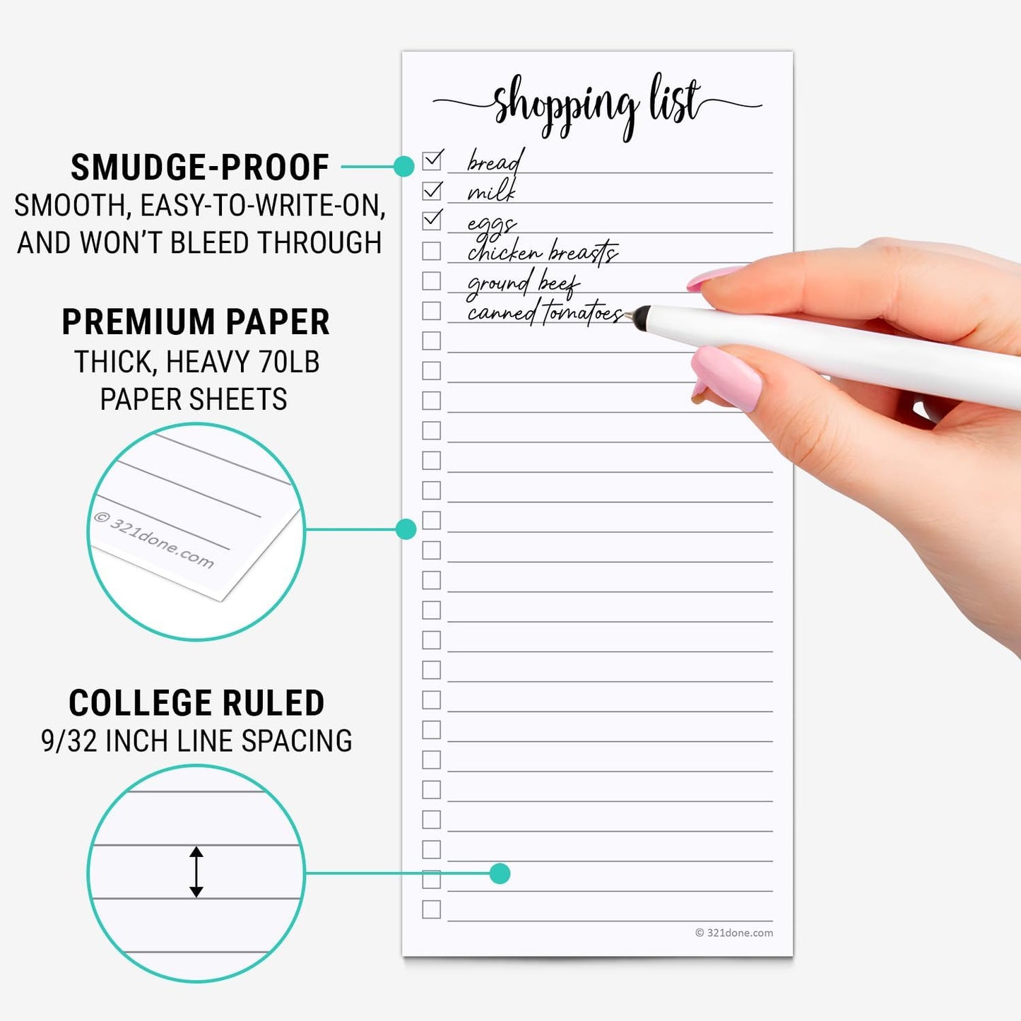 321Done To Do List Notepad, 2-Pack 50 Sheets Each, 3.7x8.5 College Ruled Pad, 70lb Matte Paper, Note Pad for Shopping List, Checklist To-Dos Tasks Planning for Home Office, Made in USA