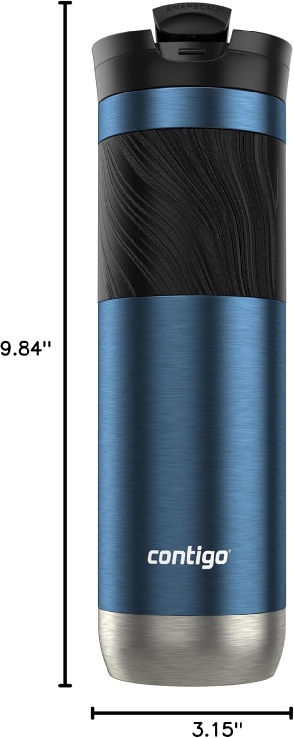 Contigo SNAPSEAL Insulated Stainless Steel Travel Mug with Grip 20oz. Blue Corn Transparent Satin & Midnight Berry