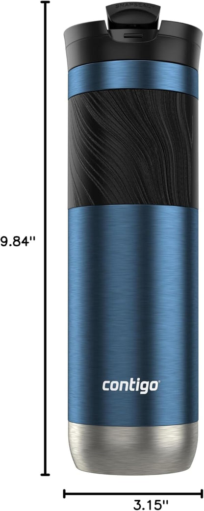 Contigo SNAPSEAL Insulated Stainless Steel Travel Mug with Grip 20oz. Blue Corn Transparent Satin & Midnight Berry