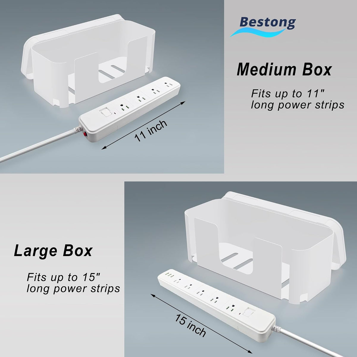 Power Strip Hider Box Cable Management Organizer Set Large & Medium Black