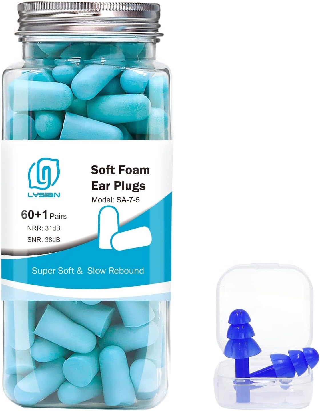 LYSIAN Ultra Soft Foam Earplugs for Sleeping, 38dB SNR Noise Reduction Ear Plugs for Snoring, Shooting, Study, Work and Travel, 60 Pairs, Purple