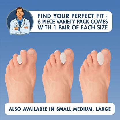 Dr. Frederick’s Original Gel Toe Separators - 6 ct - Soft Bunion Spacers for Overlapping Toes, Gentle Alignment & Foot Pain Relief - Toe Cushion Spacers for Women & Men - Washable & Reusable - Large