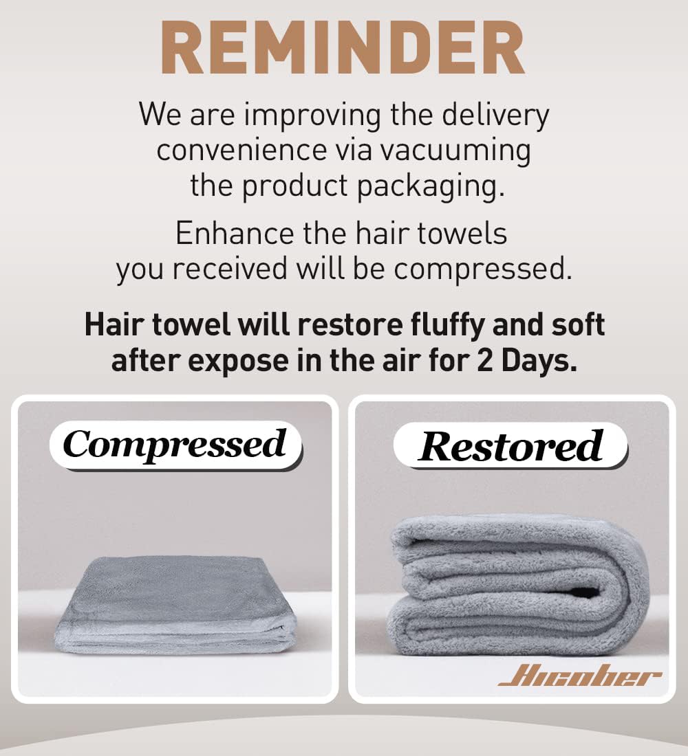 Hicober Microfiber Hair Towel Wrap, Fast Drying Hair Towels for Women, Soft Lightweight Quick Dry Turban for Curly & Long Hair–3 Pack(Blue/Grey/Pink)