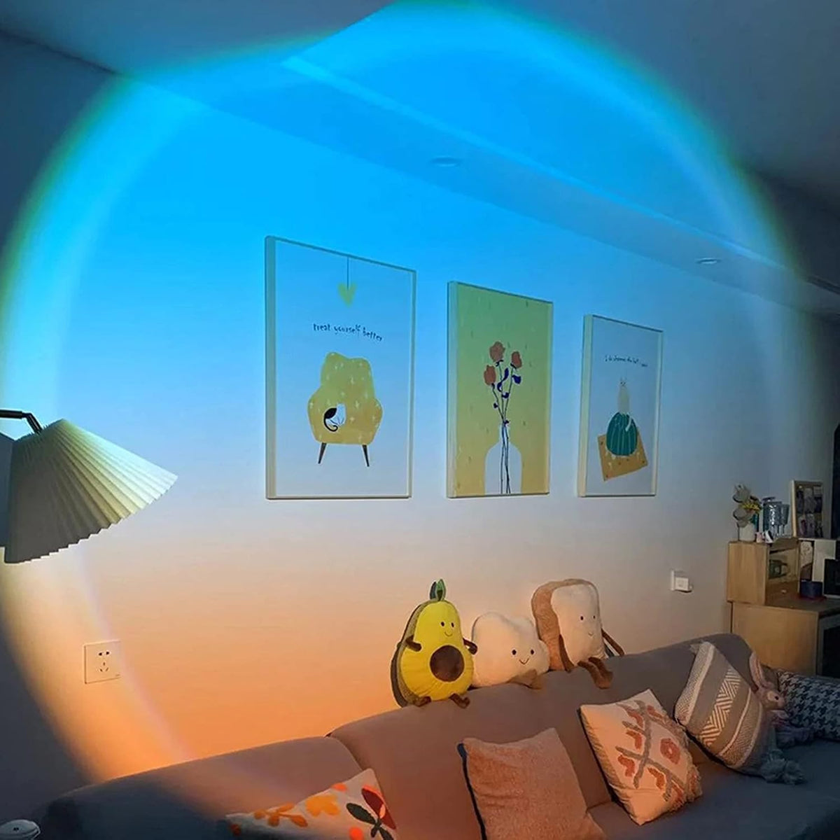 Balkwan Sunset Lamp Projection Rotation Rainbow Lamp Led Romantic Visual Led Light Network Red Light with USB Modern Floor Stand Night Light Living Room Bedroom Decor (Sunset Red)