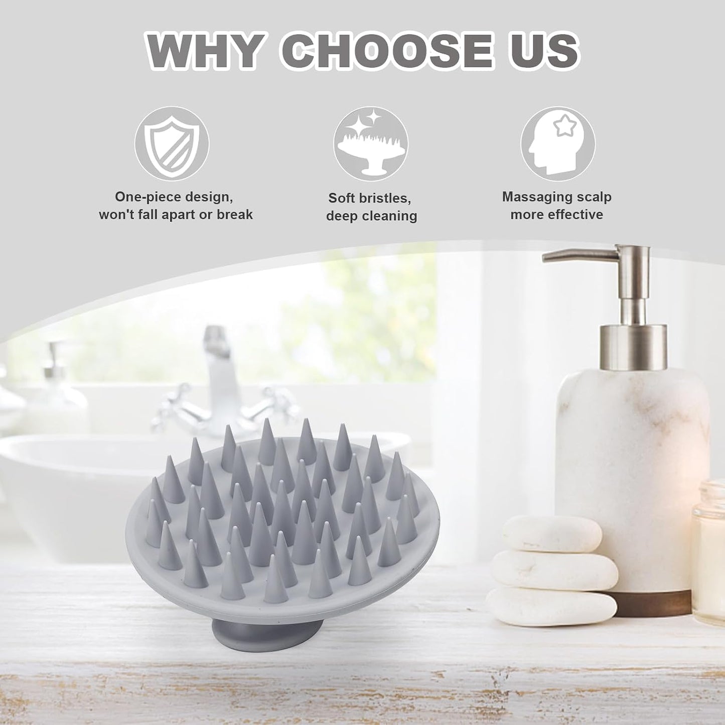Meartchy Silicone Scalp Massager Shampoo Brush, Scalp Brush for Hair Growth & Dandruff Removal, Hair Scrubber Scalp Stimulator Exfoliator Brush with Soft Bristles for Wet Dry Scalp Care (Black)