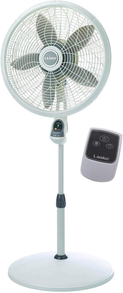 Lasko Oscillating Adjustable Pedestal Stand Fan with Timer and Remote for Indoor, Bedroom, Living Room, Home Office & College Dorm Use, 16 Inch, White, 1646