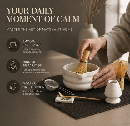 BARISTA EMPEROR® MATCHA WHISK SET PREMIUM 11pcs - Professional Matcha Kit Set with Matcha Bowl, Matcha Whisk, Milk Frother, Spoon, Sifter, Scoop, Stand, Cup, Tea Mat, Cloth - Matcha Bowl Set