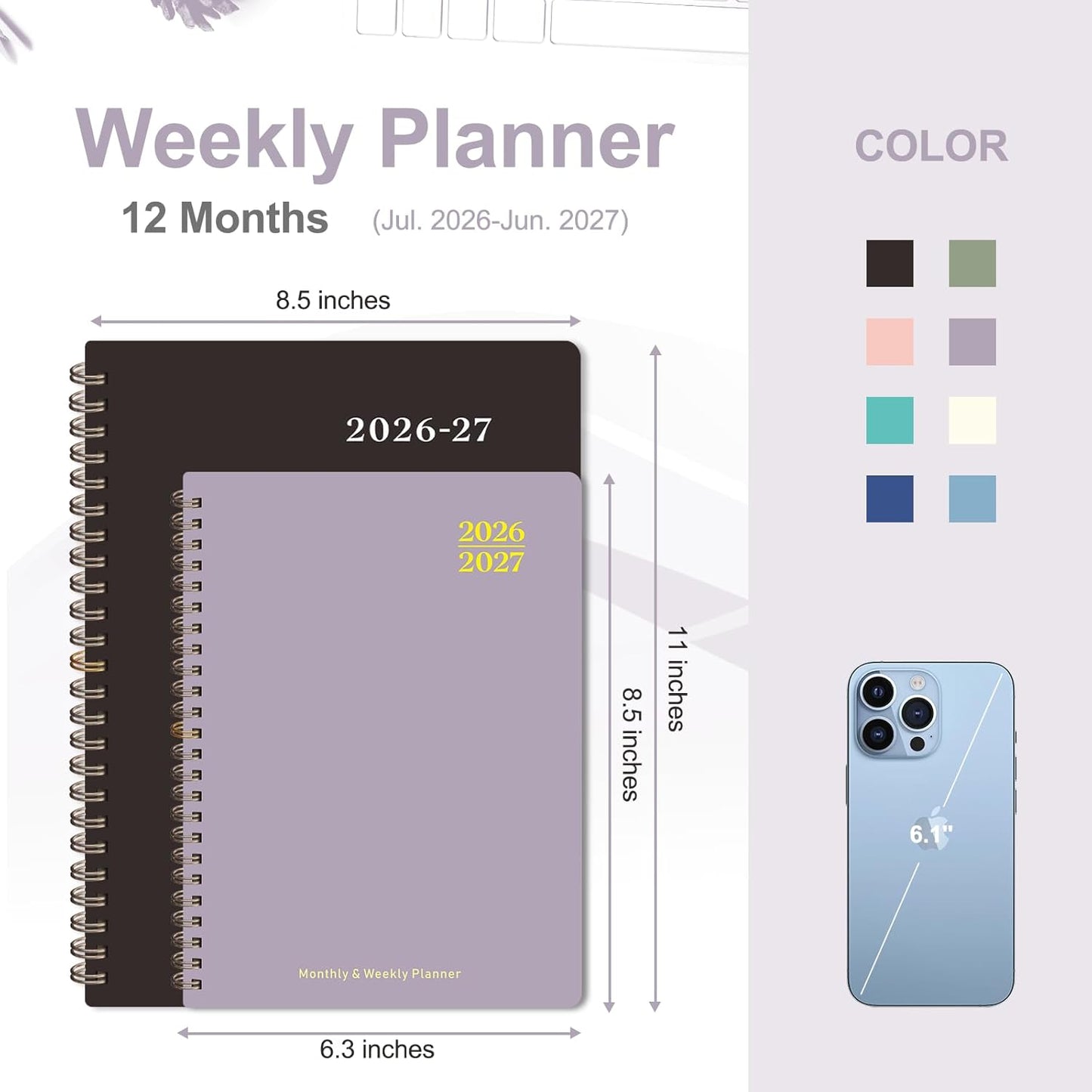 Planner 2026-2027, Weekly and Monthly Calendar Planner, JUL 2026 - JUN 2027 | A5(6.3'' x 8.5''), Hardcover, Agenda Book, Sprial Bound, Inner Pocket, Office and School Use