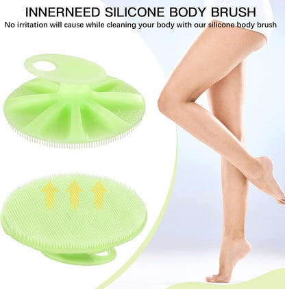INNERNEED Soft Silicone Body Cleansing Brush Shower Scrubber, Gentle Exfoliating and Massage for All Kinds of Skin (Dark Green)