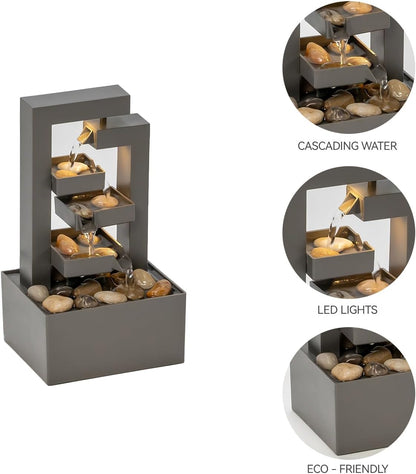 Desktop Waterfall Fountain Small- 9.65" Relaxation Tabletop Fountain with Soothing Sound for Office & Home Decor - Desktop Water Fountain Feature with Natural Stones
