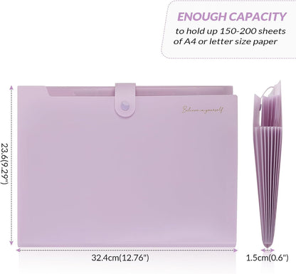 SKYDUE Expanding File Folder, Accordion File Organizer with 8 Pockets, Expandable Document Paper Receipt Holder for School Office Hospital, Letter/A4 Size Pink