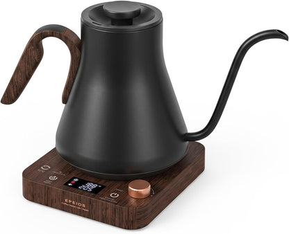 Epeios Electric Kettle, Gooseneck Electric Kettle with ±1°F Temperature Control, 1200W Rapid Heating for Pour Over Coffee & Tea, 304 Stainless Steel Interior, Auto Shut-Off, 0.9L, Black