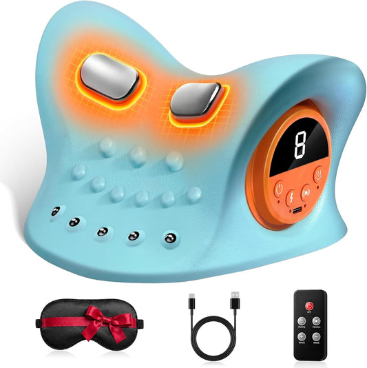 Neck Massager Pillow 2026 Upgraded 4-in-1, Multi-Directional Stretch Massage Pillow with Heat & Vibration, Ergonomic C-Shape Portable Massager for Neck, Shoulder, Back, Use at Home, Office