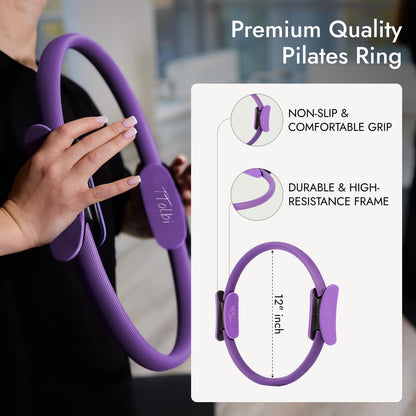 Pilates Ring and Ball Set with Video Tutorials, 10-in-1 Home Pilates Kit | Complete beginner-friendly workout kit for women to tone, strengthen and improve flexibility, balance and core at home