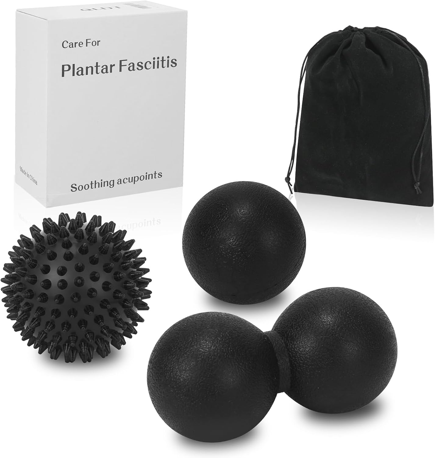 3-in-1 Massage Ball Set, Peanut Ball, Spiky, Lacrosse for Plantar Fasciitis | Includes peanut, spiky & lacrosse balls. For yoga, myofascial release, deep tissue massage, back neck shoulder pain relief.