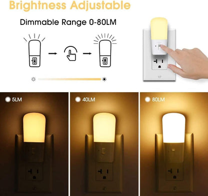 LOHAS-LED Amber Night Light, Dimmable Plug in Night Light with Light Sensor, Yellow Kids Nightlights, 5-80LM Sleep Light for Nursery, Bedroom, Bathroom, Hallway, Stairway, 2Pack