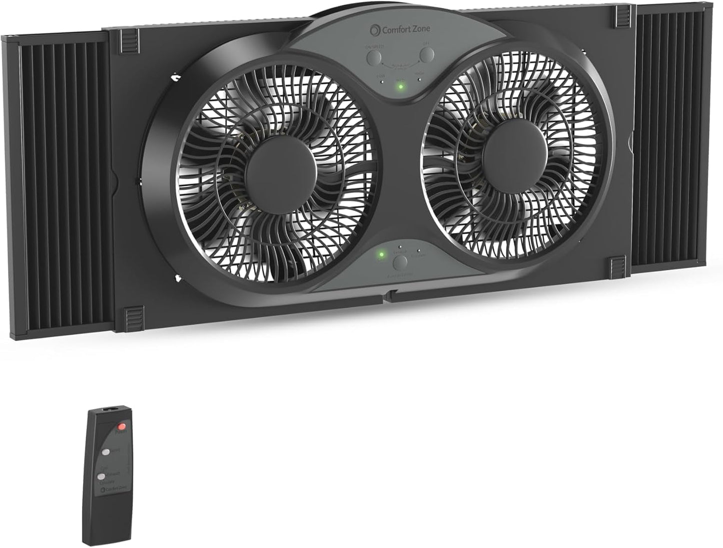 Comfort Zone Twin Window Fan with Reversible Airflow Control, 9 inch, Auto-Locking Expanders, 2 Speed Fan, Dual Fan, Exhaust, Airflow 9.84 ft/sec, Ideal for Home, Kitchen, Bedroom & Office, CZ319WT