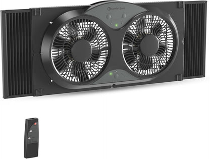 Comfort Zone Twin Window Fan with Reversible Airflow Control, 9 inch, Auto-Locking Expanders, 2 Speed Fan, Dual Fan, Exhaust, Airflow 9.84 ft/sec, Ideal for Home, Kitchen, Bedroom & Office, CZ319WT