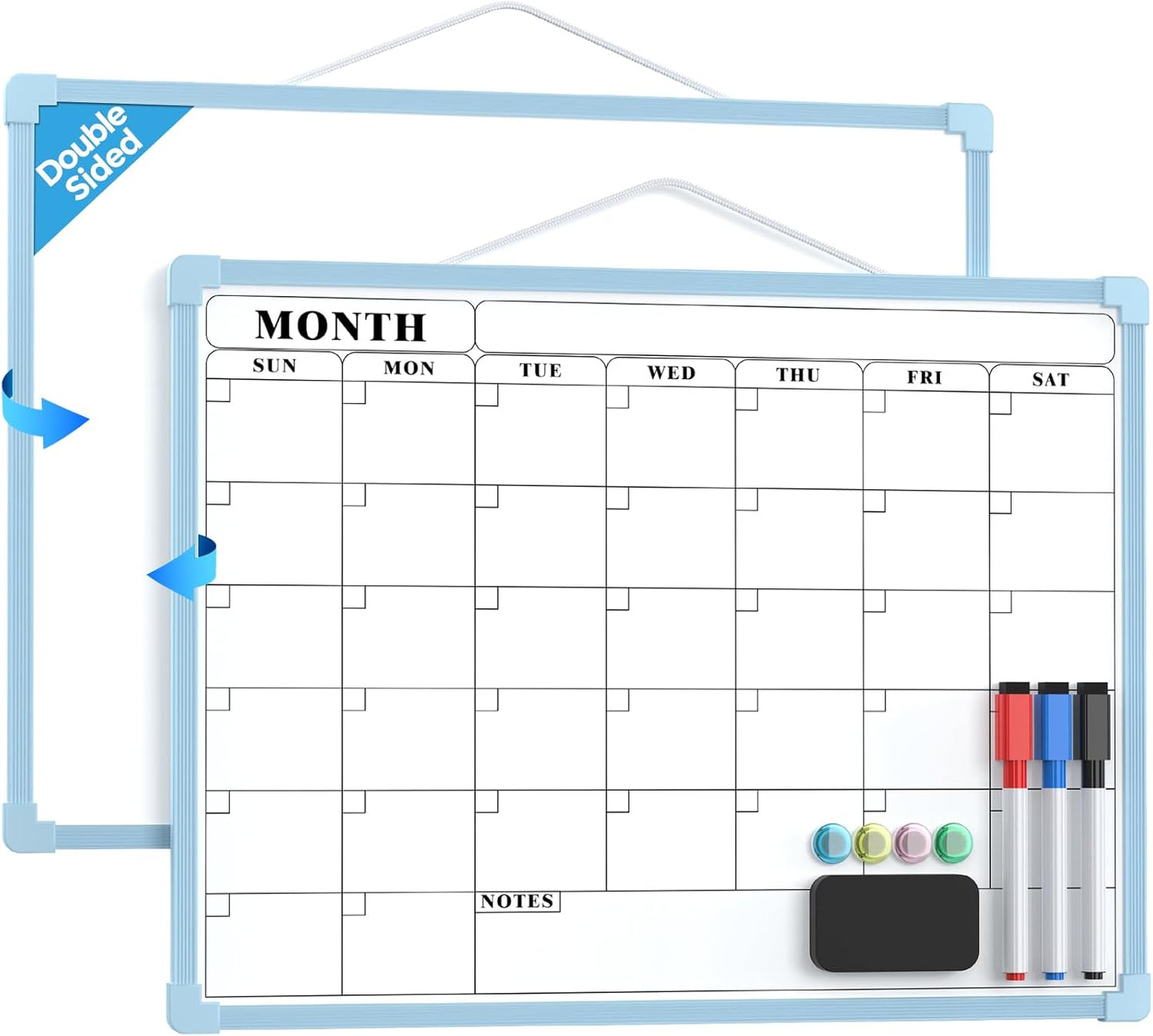 MaxGear Monthly Calendar Dry Erase Board for Wall, 16"x12", White Frame | Double-Sided, Hanging Small White Board, Portable Whiteboard for Planning, Drawing, Memo, to Do List, Home, Kitchen, Office