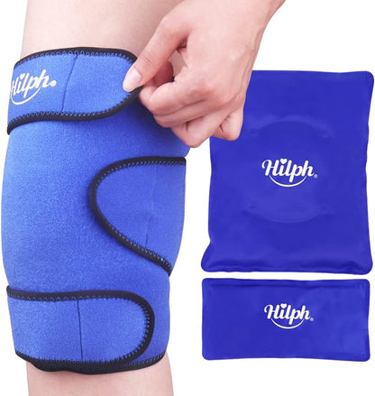 Hilph Large Hot & Cold Therapy Knee Ice Wrap with Dual Gel Packs & Adjustable Brace for Full Knee Coverage, Pain Relief for Replacement Surgery, Arthritis, ACL, Meniscus Tear, Women, Men Black