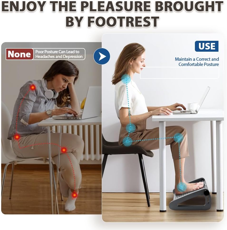 CasaZenith Foot Rest, Six Heights Adjustable Foot Rest for Under Desk at Work, Ergonomic Foots Stool for Under Office Desks, Under Desk Footrest with Foot Massage Roller, Chair Footrest for Leg Rests