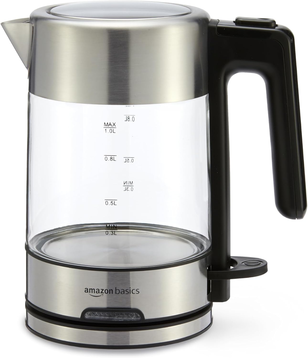 Amazon Basics Electric Kettle with Glass Carafe for Tea and Coffee, BPA-Free, Fast Boiling, Auto Shut-Off, Boil-Dry Protection, Water Level Indicator, 1.7 Liter, 1500W, Black and Silver