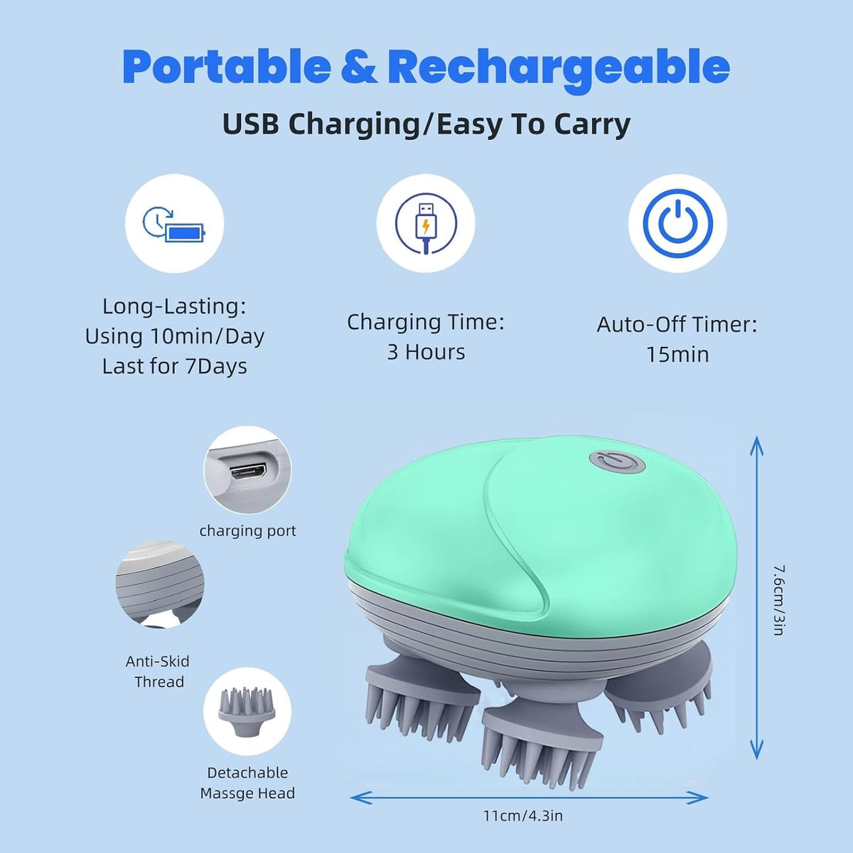 Electric Scalp Massager, Handheld Cat Dog Head Massager(Green)