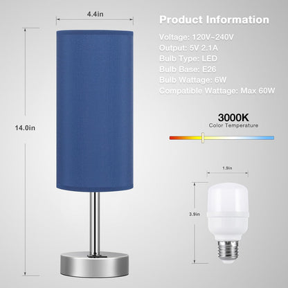 Dicoool Touch Table Lamp for Bedroom, 3 Way Dimmable Bedside Lamp with USB C & A Charging Ports - Small Desk Lamp for Dorm Room, College, Kids, Office, Living Room, White