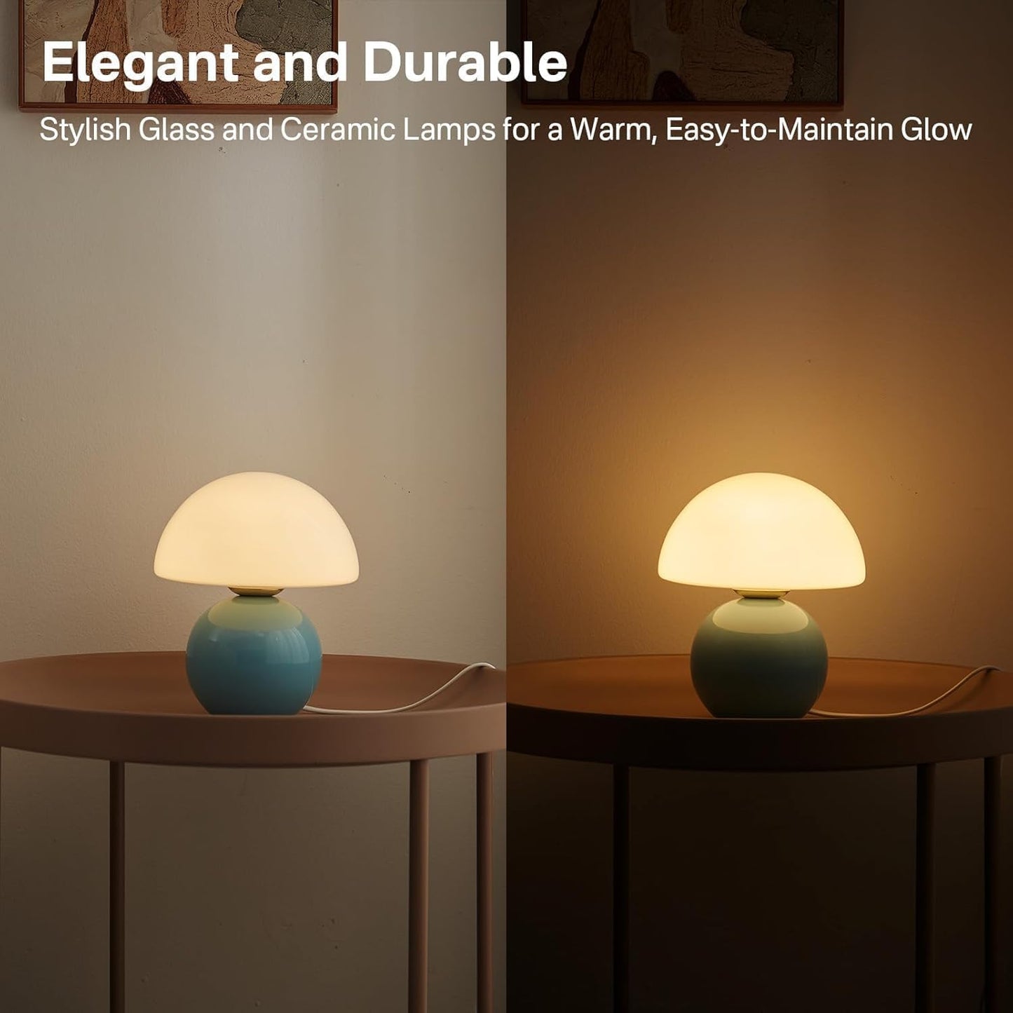 Dawnwake Mushroom Lamp Table Lamp for Bedroom,Desk Bedside Small Lamps for Living Room Night Stands,Mushroom Decor Cute Mini Modern Mid Century Lamps,Unique Aesthetic Home Living Room Decor(White)