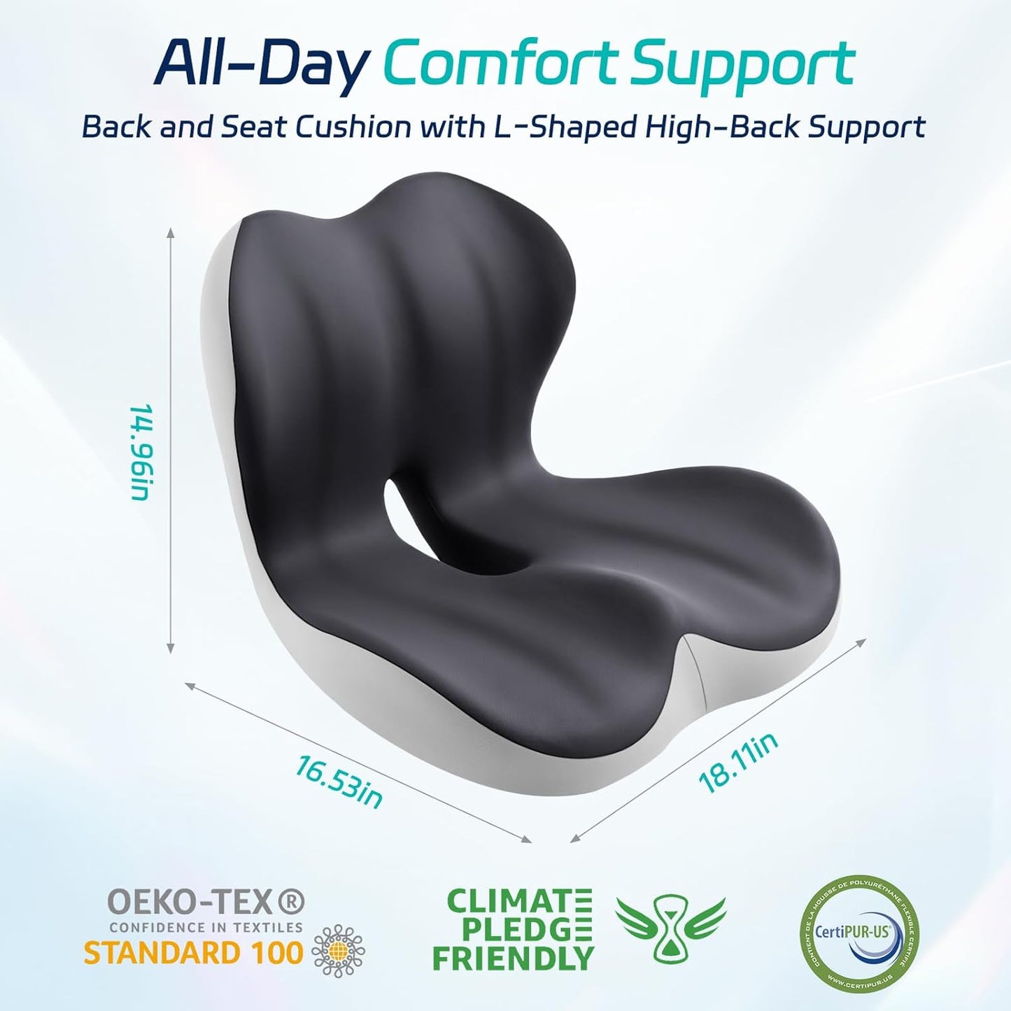 Back and Seat Cushion for Office, Back & Tailbone Pain Relief, Raised Cushion for Lumbar and Butt, Double-Sided Anti-Slip, Improves Sitting Posture, Ergonomic Memory Foam Lumbar Cushion