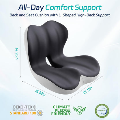 Back and Seat Cushion for Office, Back & Tailbone Pain Relief, Raised Cushion for Lumbar and Butt, Double-Sided Anti-Slip, Improves Sitting Posture, Ergonomic Memory Foam Lumbar Cushion