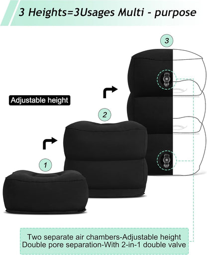 Inflatable Foot Rest Pillow, Kids Airplane Bed, Adjustable 3 Layers Height Leg Rest Pillow, Airplane Travel Essentials Great for Office, Home, Trains, Cars