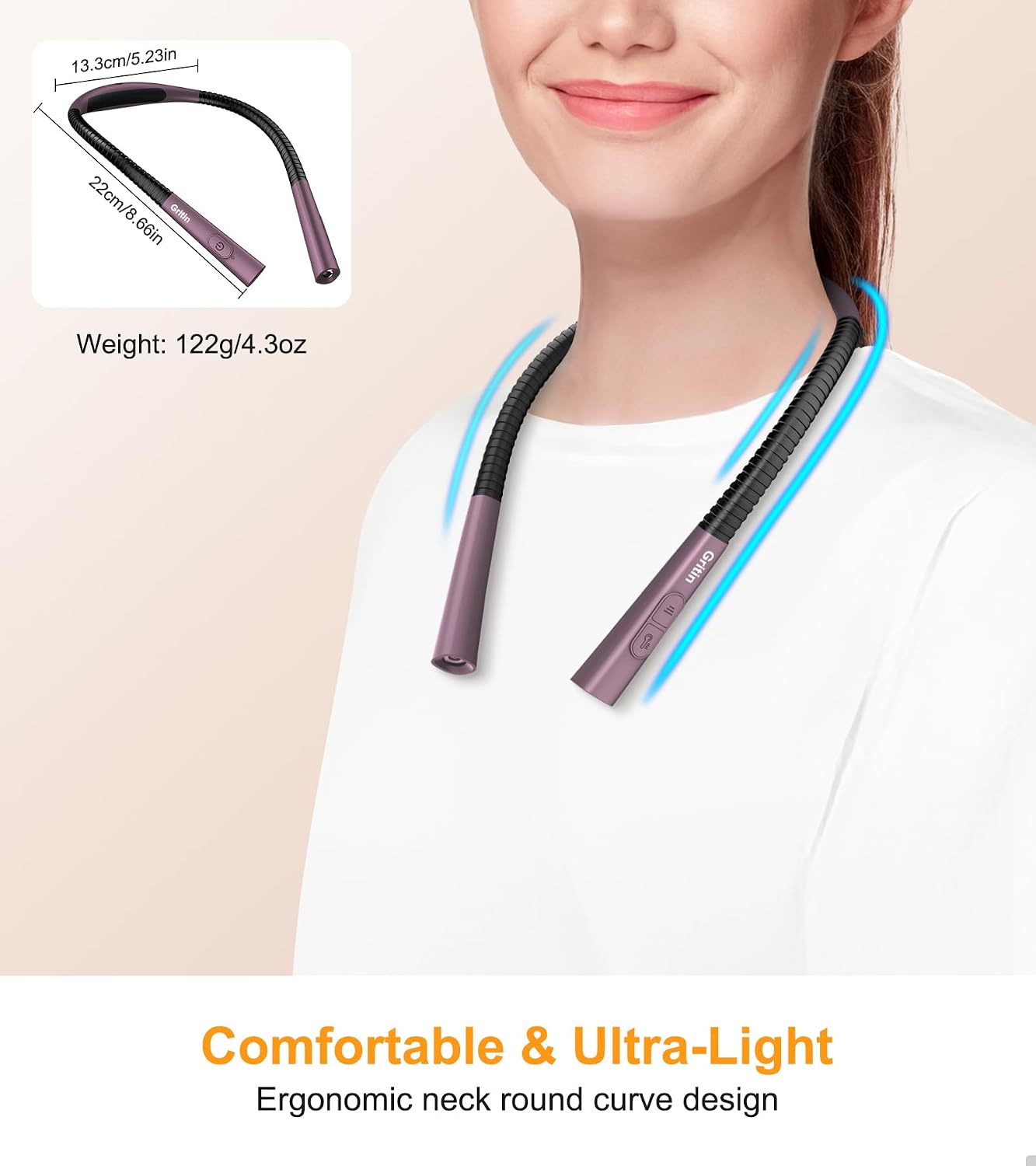 Gritin Book Light,Eye Caring 3 Colors & Stepless Dimming Neck Reading Light