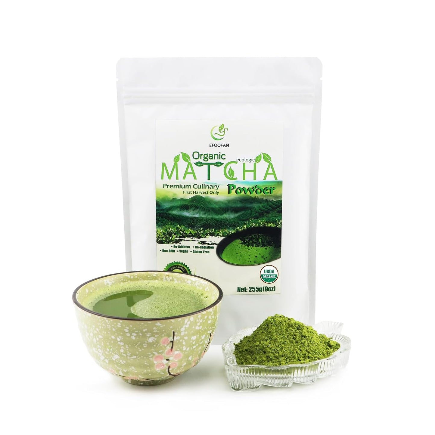 EFOOFAN USDA & COR Certified Organic Ceremonial Grade Matcha Powder – First Harvest Shade-Grown Tencha from Hangzhou, Vibrant Jade Green & Smooth Umami, No Sugar, Ideal for Traditional Tea or Latte (45g Tin)