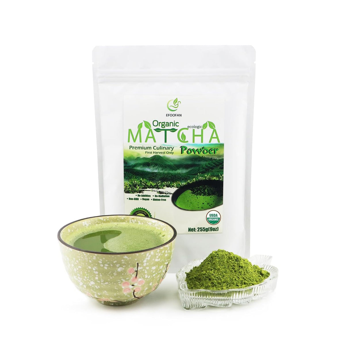 EFOOFAN Organic Ceremonial Matcha Powder, 1st Harvest Shade-Grown, 45g Tin