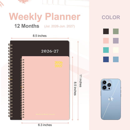 Planner 2026-2027, Weekly and Monthly Calendar Planner, JUL 2026 - JUN 2027 | A5(6.3'' x 8.5''), Hardcover, Agenda Book, Sprial Bound, Inner Pocket, Office and School Use