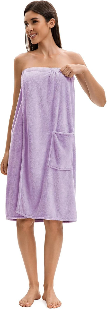 Towel Wrap For Women After Shower，Plush Bath Robe Female，Sauna Spa Wrap Around Towels With Pockets