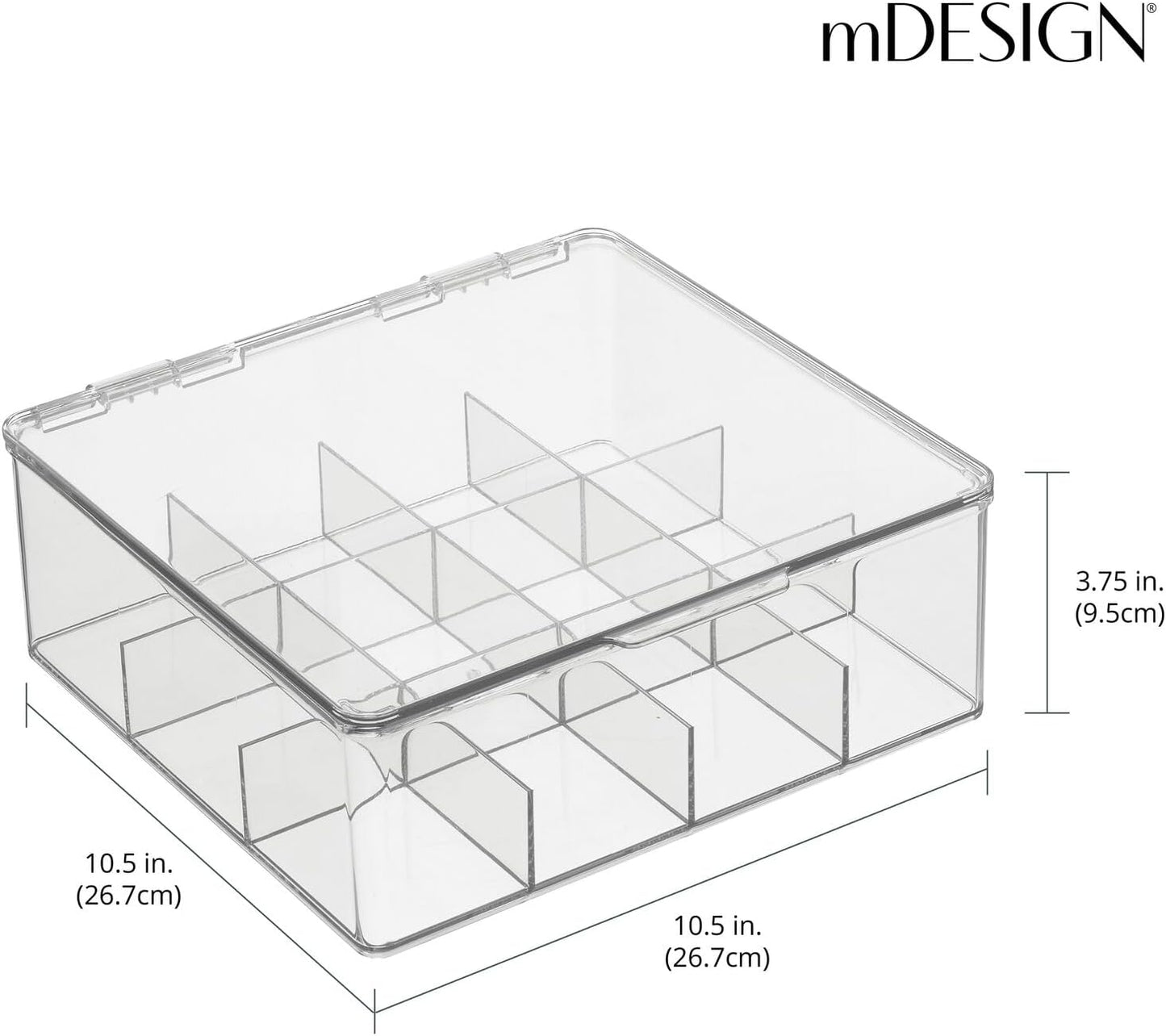mDesign Tea Bag Single Serve Pouch Divided Box Holder Organizer, Clear