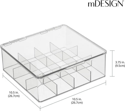 mDesign Tea Bag Single Serve Pouch Divided Box Holder Organizer, Clear
