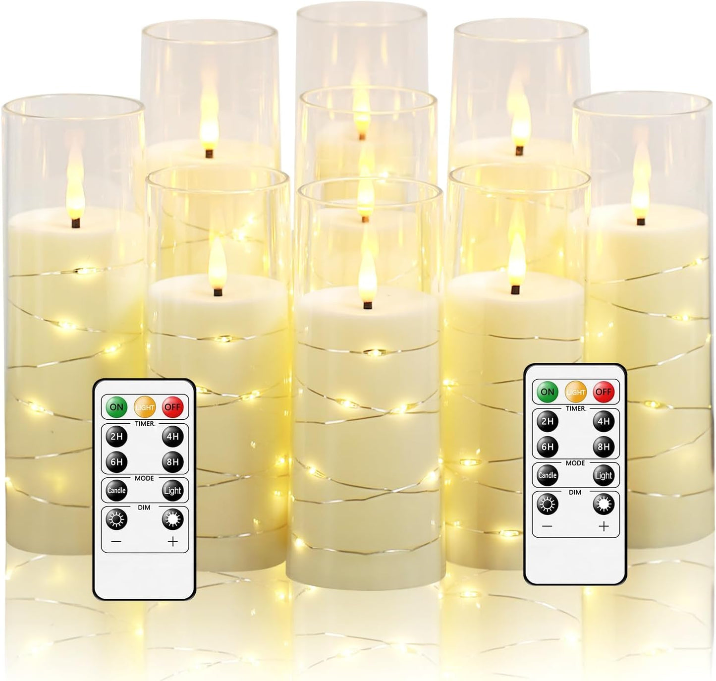 Nimiko Flickering Flameless LED Candles,Battery Operated Candles 24 Pcs with Embedded Star String,Acrylic LED Pillar Candles with Remote,Suitable for Home Decoration to Create an Atmosphere (White)