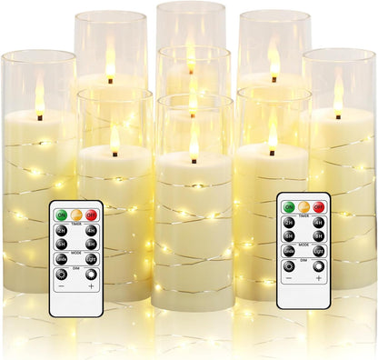 Nimiko Flickering Flameless LED Candles,Battery Operated Candles 24 Pcs with Embedded Star String,Acrylic LED Pillar Candles with Remote,Suitable for Home Decoration to Create an Atmosphere (White)