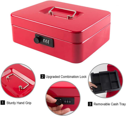 KYODOLED Small Cash Box with Combination Lock & Removable Money Tray, Black