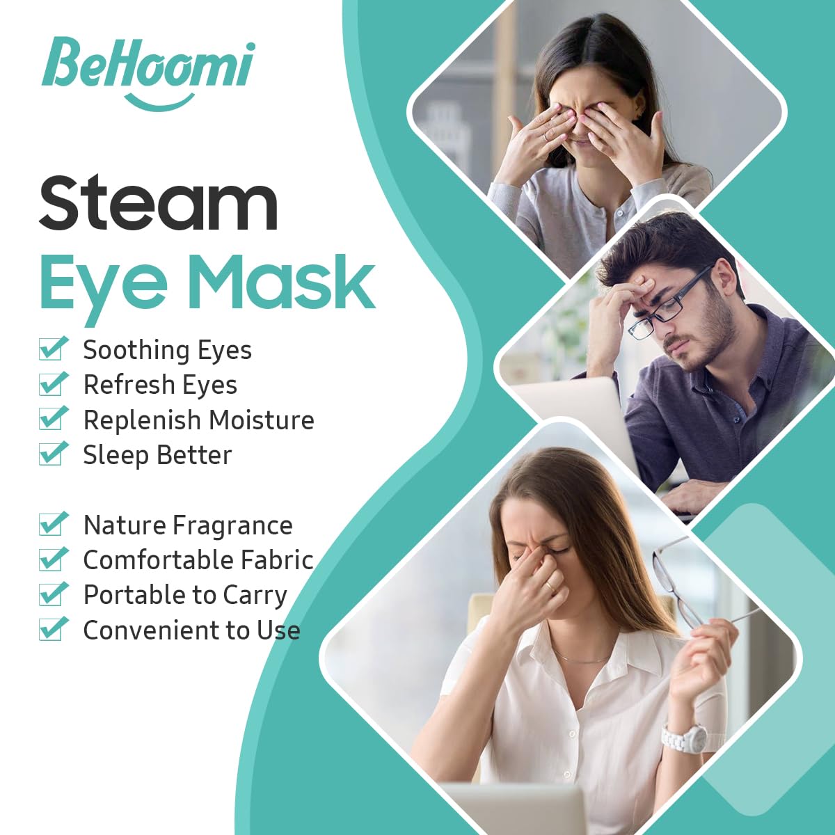 BeHoomi 30Packs Steam Eye Mask, Heated Eye Mask Warm Compress for Eyes, Self Heating Warm Eye Masks Disposable Steam Mask for Home Sleep, Spa, Travel Essentials & Relaxation Gifts (Chamomile)