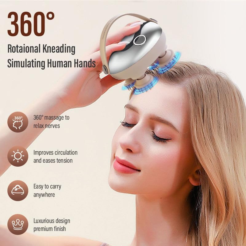Electric Scalp Massager for Hair Growth, Red Light Therapy Head Massager Stress Relax, Waterproof Scalp Scrubber with Hand Strap, Handheld Rechargeable Scalp Massagers for Body & Dog Massager (Gold)