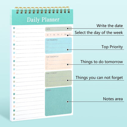 LABUK 10 Pack Daily To Do List Notepads 5" x 8" Daily Planner 30 Sheets Spiral to Do List Notebook for Classroom Office Plan Work Schedule Checklist