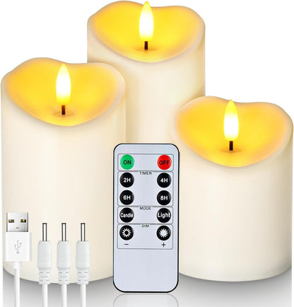 Homemory 6"x3" Outdoor Waterproof Flameless Candles, LED Candles, Battery Operated Candles with Remote and Timers, Electric Fake Plastic Pillar Candles, Ivory White, Set of 2