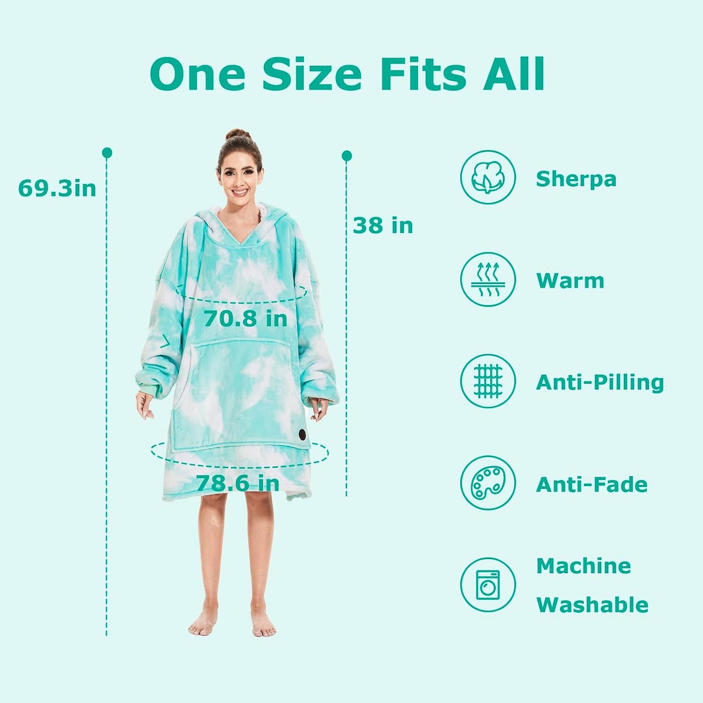THREE POODLE Wearable Blanket Hoodie for Women, Oversized Sherpa Sweatshirt Blanket for Adults Men, Cozy Hooded Blankets, Gifts for Teen Girls Women Mom Sister