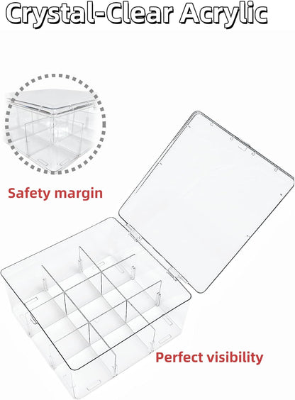 Acrylic Tea Bag Organizer with Lid, 9-Grid Clear Storage Box with Removable Dividers, Plastic Drawer Organizer for Tea Bags, Office Supplies, Closet, Socks, Dresser Drawers