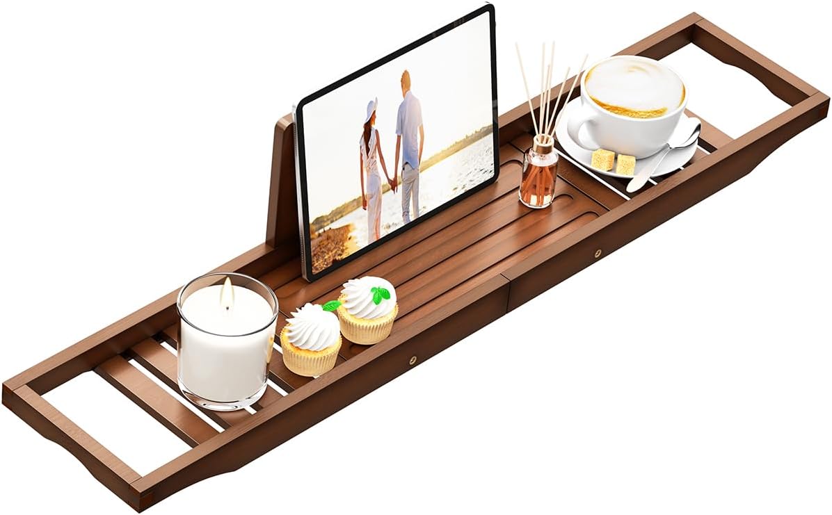 Bathtub Tray Caddy - Bath Tray - Bath Tub Table Tray Caddy - Bamboo Bath Tray for Tub
